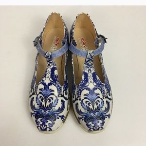 Goby Blue White Damask Mary Jane Shoes sz 39 US 9